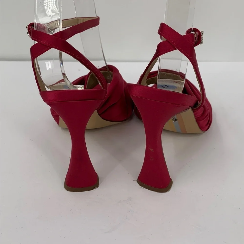 Sam Edelman Lavendar satin ankle strap sandal shoe raspberry pink heel women 6.5